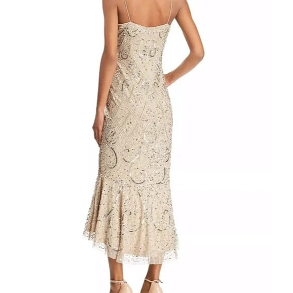 NWT Aidan Mattox Sequin Embellished V-Neck Flutter Hem Midi Dress *Altered* - Picture 9 of 16